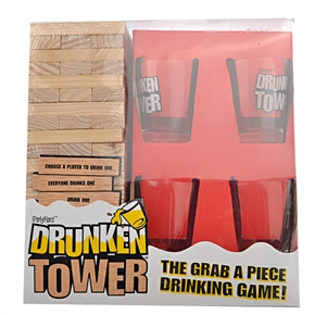 BuySKU60290 Funny Drunken Tower Drinking Game with 4 Shot Glasses & 60 Stacking Wooden Blocks