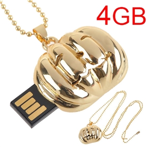 BuySKU60527 Halloween Pumpkin Design 4GB USB Flash Memory Flash Drive U Disk with Chain (Golden)