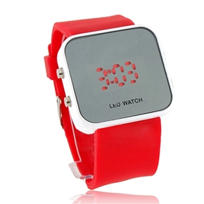 BuySKU58349 Hot Red LED Wrist Watch Square Dial Watch with Mirror (Red) 