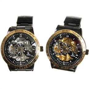 BuySKU58552 IK Colouring 98226G Men Golden Rim Round Tungsten Steel Mechanical Wristwatch (Black)