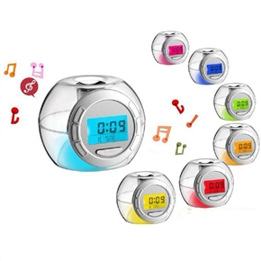 BuySKU67708 JP-G502 3 * AAA Powered 7-Color Changing LED Light Digital Nature Sound Clock with Thermometer & Timer (Transparent)