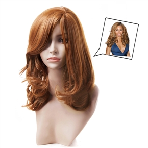 BuySKU67443 LC071 Beautiful Long Curly Style Synthetic Fiber Wig Hairpiece with Side Bangs for Women (Red Brown)