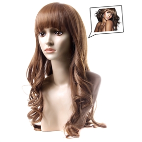 BuySKU67442 LC073 Beautiful Long Curly Style Synthetic Fiber Wig Hairpiece with Full Bangs for Women (Flaxen)