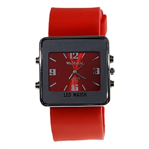 BuySKU57940 LED Quartz Wrist Watch with Square Dial & Silicone Watch Band (Red)