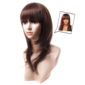 BuySKU67440 LS030 Stylish Medium Long Straight Style Synthetic Fiber Women's Wig with Full Bangs (Brown)