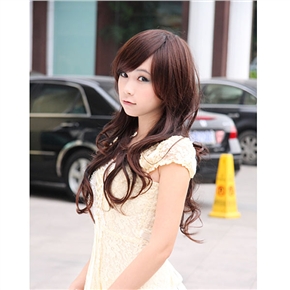 BuySKU62341 Lady Long Curly Wig Japanese Style Hair with Bang (Brown)