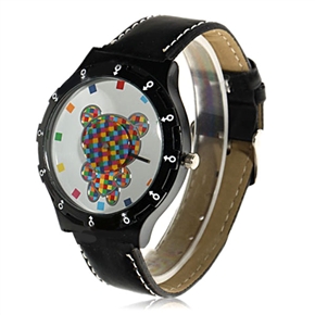 BuySKU57991 Leather Watchband Quartz Watch with Lovely Little Bear Pattern (Black)