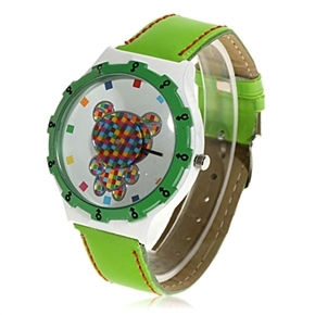 BuySKU57931 Leather Watchband Quartz Watch with Lovely Little Bear Pattern (Green)