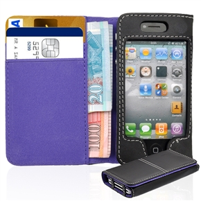 BuySKU64300 Left-right Open Protective PU Case Cover with Card Holder for iPhone 4 /iPhone 4S (Purple)