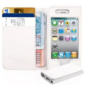 BuySKU64299 Left-right Open Protective PU Case Cover with Card Holder for iPhone 4 /iPhone 4S (White)