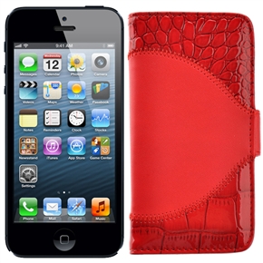 BuySKU67699 Left-right Open Style Crocodile Skin PU Protective Case with Card Holders & Inner Hard Back Case for iPhone 5 (Red)