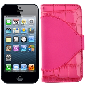 BuySKU67696 Left-right Open Style Crocodile Skin PU Protective Case with Card Holders & Inner Hard Back Case for iPhone 5 (Rosy)