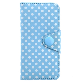 BuySKU67929 Left-right Open Style Dots Pattern PU Protective Case with Card Holders & Inner Hard Back Case for iPhone 5 (Blue)