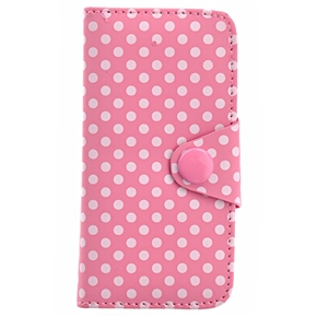 BuySKU67930 Left-right Open Style Dots Pattern PU Protective Case with Card Holders & Inner Hard Back Case for iPhone 5 (Pink)