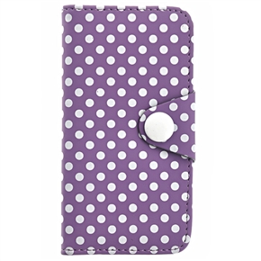 BuySKU67928 Left-right Open Style Dots Pattern PU Protective Case with Card Holders & Inner Hard Back Case for iPhone 5 (Purple)