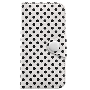 BuySKU70241 Left-right Open Style Dots Pattern PU Protective Case with Card Holders & Inner Hard Back Case for iPhone 5 (White)