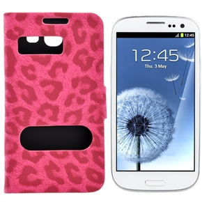 BuySKU67611 Left-right Open Style Leopard Pattern PU Protective Case with Inner Hard Back Case for Samsung Galaxy S III (Rosy)
