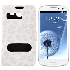 BuySKU67615 Left-right Open Style Leopard Pattern PU Protective Case with Inner Hard Back Case for Samsung Galaxy S III (White)
