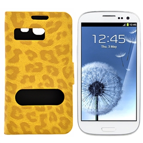 BuySKU67614 Left-right Open Style Leopard Pattern PU Protective Case with Inner Hard Back Case for Samsung Galaxy S III (Yellow)