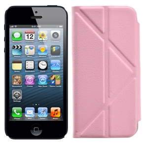 BuySKU67716 Left-right Open Style Litchi Texture PU Protective Case with Inner Hard Back Case & Magnetic Stand for iPhone 5 (Pink)
