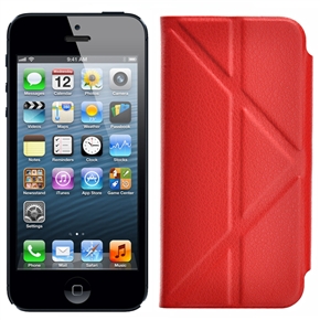 BuySKU67717 Left-right Open Style Litchi Texture PU Protective Case with Inner Hard Back Case & Magnetic Stand for iPhone 5 (Red)