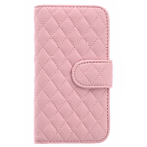 BuySKU67909 Left-right Open Style Rhombus Pattern PU Protective Case with Card Holders & Inner Hard Back Case for iPhone 5 (Pink)