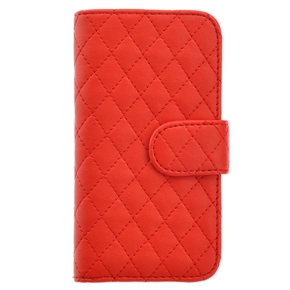 BuySKU67911 Left-right Open Style Rhombus Pattern PU Protective Case with Card Holders & Inner Hard Back Case for iPhone 5 (Red)