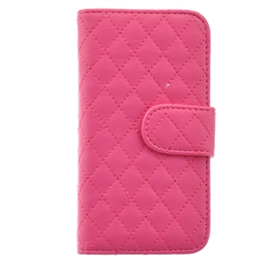 BuySKU67908 Left-right Open Style Rhombus Pattern PU Protective Case with Card Holders & Inner Hard Back Case for iPhone 5 (Rosy)