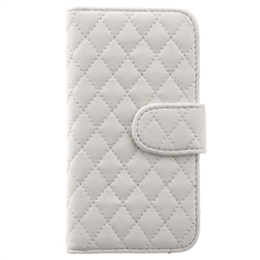 BuySKU67910 Left-right Open Style Rhombus Pattern PU Protective Case with Card Holders & Inner Hard Back Case for iPhone 5 (White)