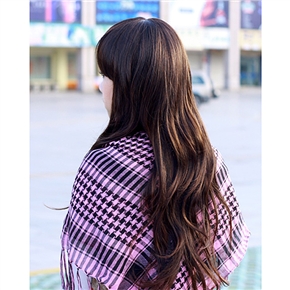 BuySKU62332 Long Wig Curly Hair Big Wave Curl with Front Straight Bang (Dark Maroon)