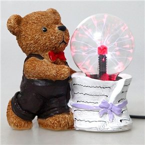 BuySKU61868 Lovely Bear Style White Base Plasma Ball Table Touch Lamp with Discharging Flashlight and 2-pin Plug