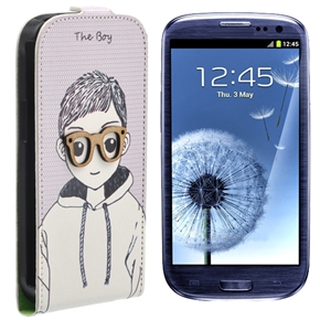 BuySKU65362 Lovely Boy in Glasses Pattern Up-down Open Style Protective PU Case Cover for Samsung Galaxy SIII /I9300
