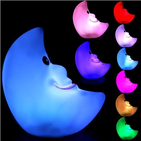 BuySKU61620 Lovely Cartoon Moon Shaped Color Auto-Changing LED Small Night Light with Eyes & Nose & Mouth (White)
