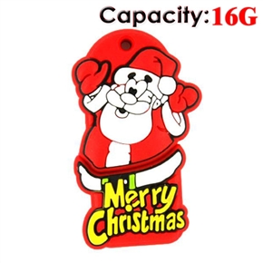 BuySKU66856 Lovely Cartoon Santa Claus Shape Design 16GB Rubber USB Flash Drive (Red)