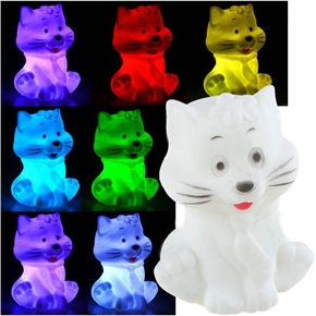 BuySKU61626 Lovely Cat Shape Design Color Changing LED Desktop Small Night Light (White)