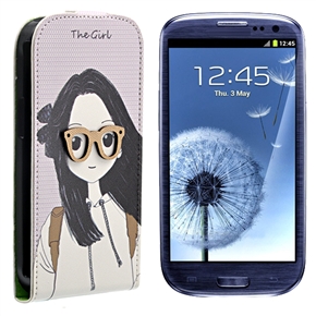 BuySKU65359 Lovely Girl in Glasses Pattern Up-down Open Style Protective PU Case Cover for Samsung Galaxy SIII /I9300