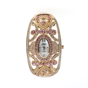 BuySKU58186 Luxury Golden Crown Style Bracelet Watch with Pink Rhinestone