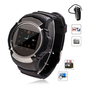 BuySKU52445 MQ222 1.25" Touch Screen Single SIM Card Quad-band Watch Cell Phone with Bluetooth and FM (Black)