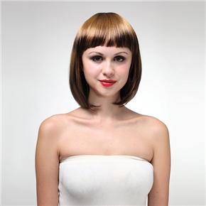 BuySKU67444 MYS61 Stylish Short Straight Bobo Style Synthetic Wig Hairpiece with Full Bangs for Women (Flaxen)