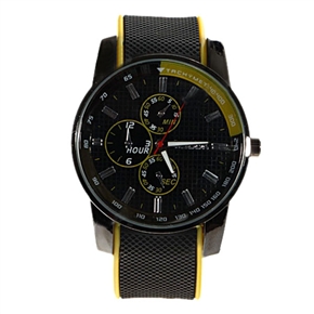BuySKU57941 Men's Quartz Wrist Watch with Round Dial & Silicone Watch Band (Black)