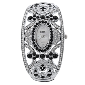 BuySKU58170 MiCam Crown Style Luxurious Lady Watch with Rhinestone Decoration Quartz Watch Wrist Watch (Black)