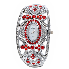 BuySKU58174 MiCam Crown Style Luxurious Lady Watch with Rhinestone Decoration Quartz Watch Wrist Watch (Red)