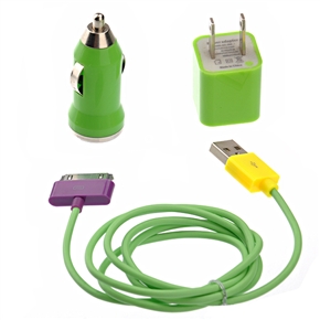 BuySKU67132 Mini 3-in-1 Car Charger & US-plug AC Power Adapter Kit with USB Cable for iPhone /iPod (Green)