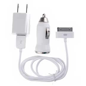 BuySKU48638 Mini 3-in-1 Charging Kit Car Charger Travel Charger for iPhone 3GS/4G (White)