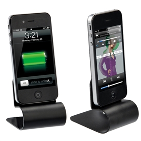 BuySKU66558 Mini Aluminum Alloy Plate Mobile Phone Charger Charging Dock Bracket for iPhone 4 /iPhone 4S (Black)