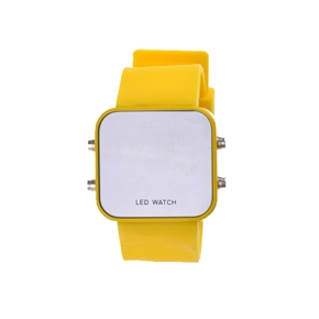 BuySKU58178 Mirror Surface Style Red LED Watch Rubber Waist Watch (Yellow)
