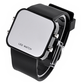 BuySKU58181 Mirror Surface Style Red LED Watch Rubber Wrist Watch (Black)