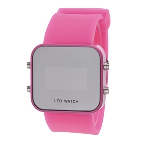 BuySKU58180 Mirror Surface Style Red LED Watch Rubber Wrist Watch (Pink)