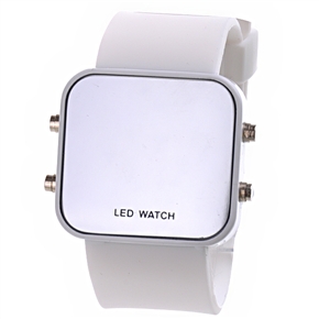 BuySKU58184 Mirror Surface Style Red LED Watch Rubber Wrist Watch (White)
