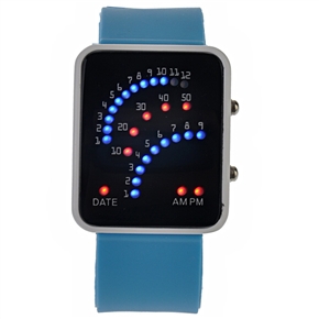 BuySKU57547 Modern Fan-shaped Display Rectangle Case LED Watch with Silicone Rubber Band (Blue)
